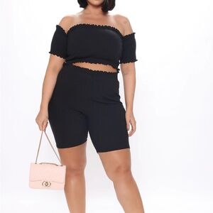 Fashion Nova Black Bike Shorts Set High-Waisted Sleek